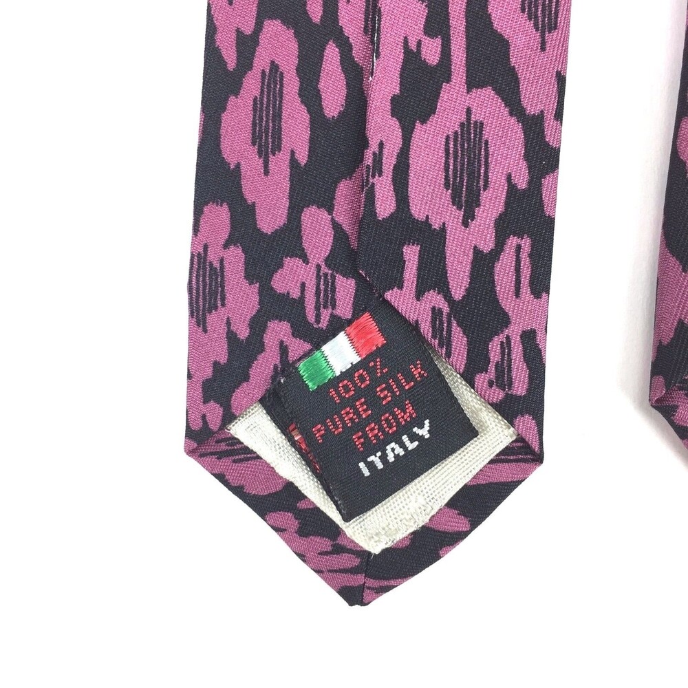 Men's Serica Pink & Black Tie 100% Pure Italian Silk Wide Short Dress Necktie - Picture 7 of 10